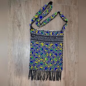 Retro 3D Candy Dot Fringe Hippie BoHo Crossbody-Sholder Bag Purse Beaded